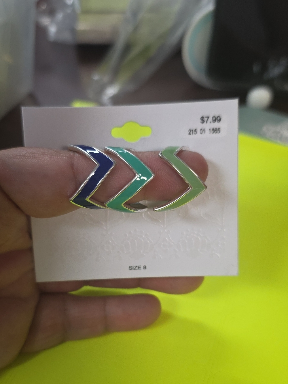 Women’s Chevron Trio Ring Set - Blue, Teal, Mint